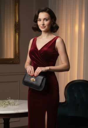 Golden Muslin black genuine leather clutch with curved structured shape