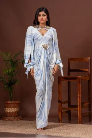 Tie-dyed cotton cowl gown with balloon sleeves By Kumar Rahul from the house of Golden Muslin.