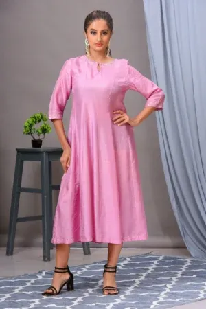 Vibrant rose pink Bamberg silk kalidar A-line dress by Satya JB from the house of Golden Muslin.