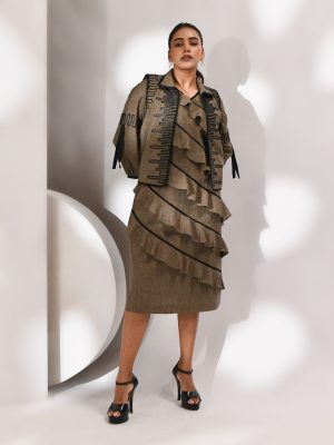 Brown dress with circular cut details