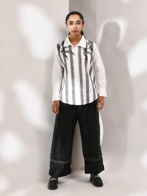 “Golden Muslin white cotton shirt with intricate embroidery