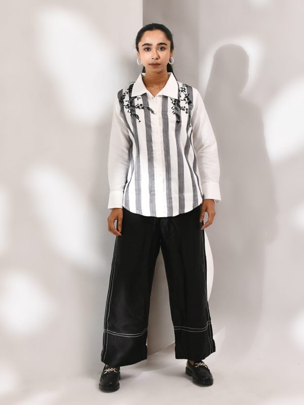 “Golden Muslin white cotton shirt with intricate embroidery